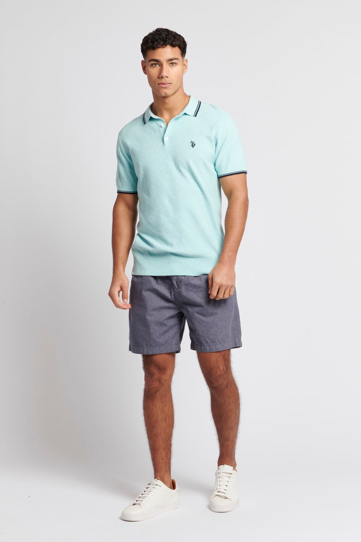 Mens Tipped Collar Textured Polo Shirt in Atomizer Marl