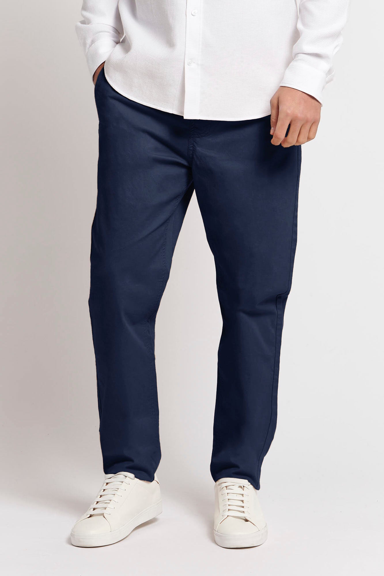 Mens Drawstring Waist Casual Trousers in Navy Blue
