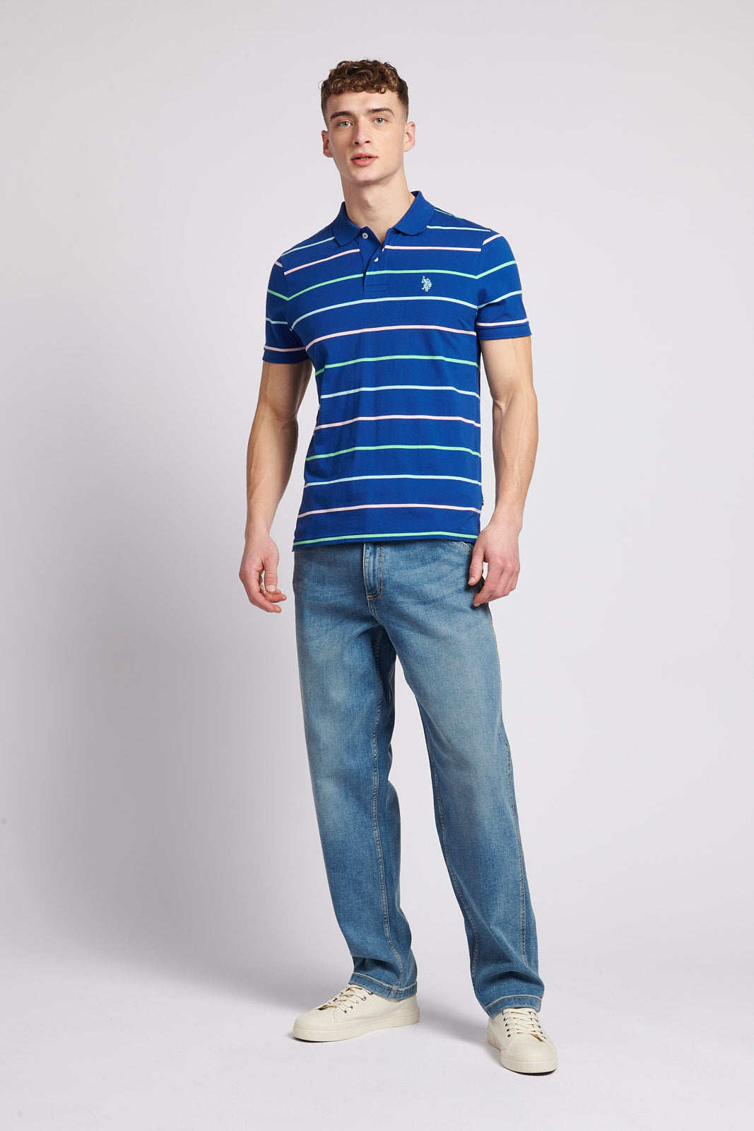 Mens Jersey Stripe Polo Shirt in Sodalite Blue