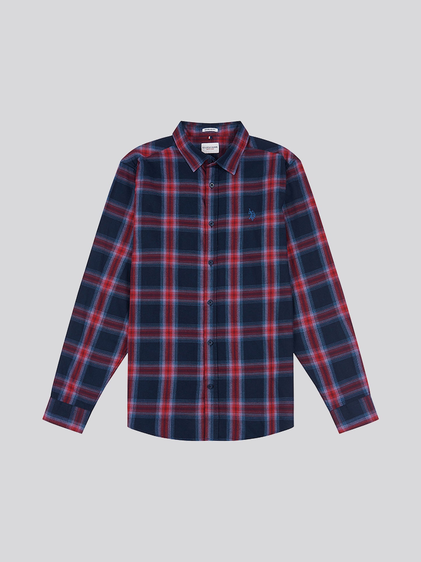 Mens Peached Check Poplin Shirt in Navy Blue