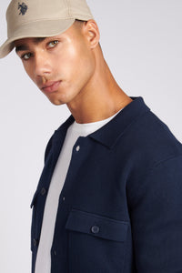 Mens Knitted Shacket in Navy Blue
