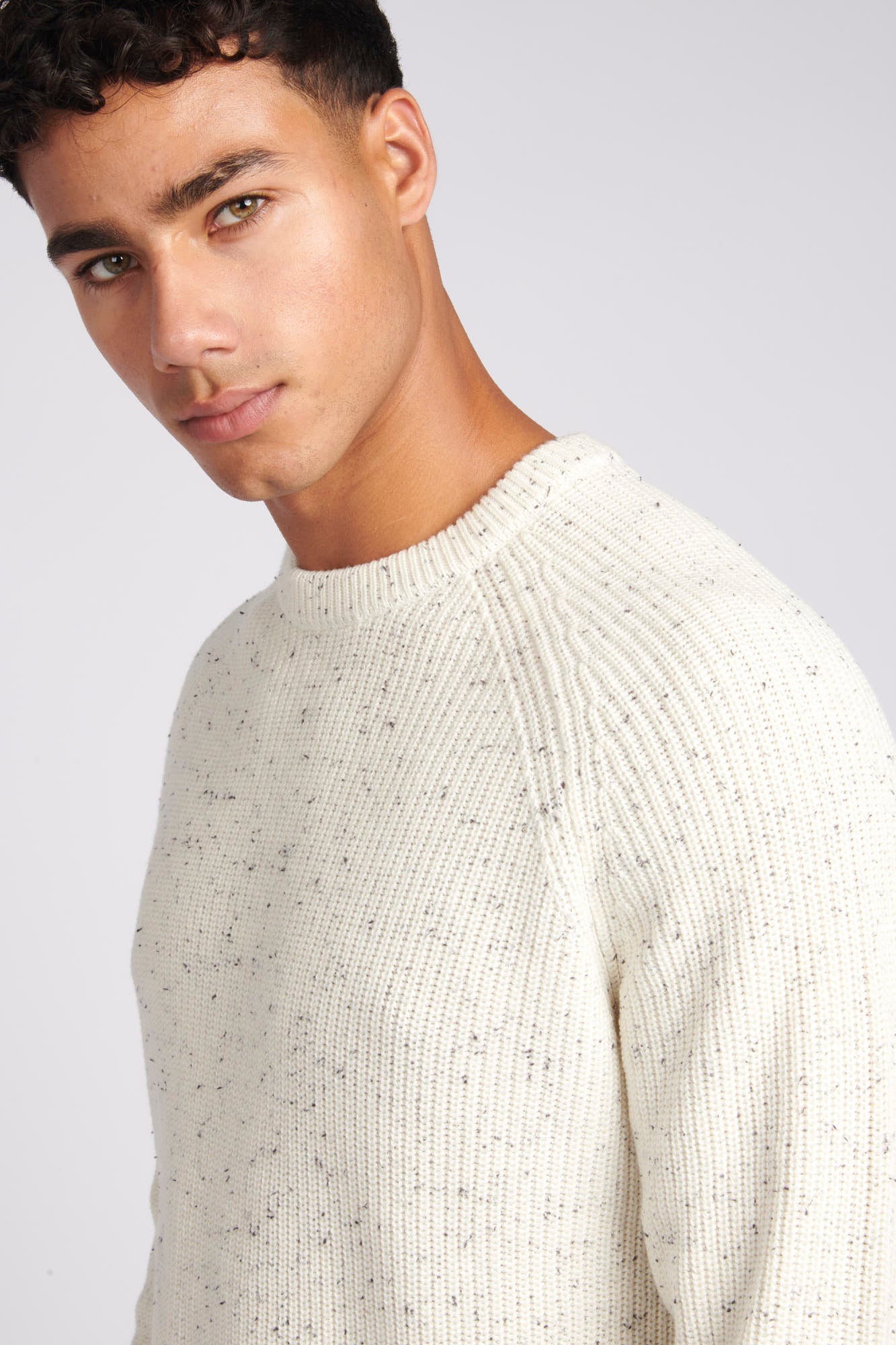 Mens Fisherman Nep Knitted Jumper in Marshmallow