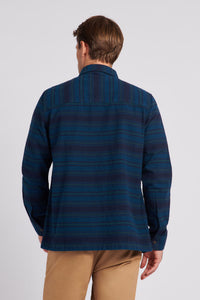 Mens Ombre Brushed Stripe Overshirt in Navy Blue