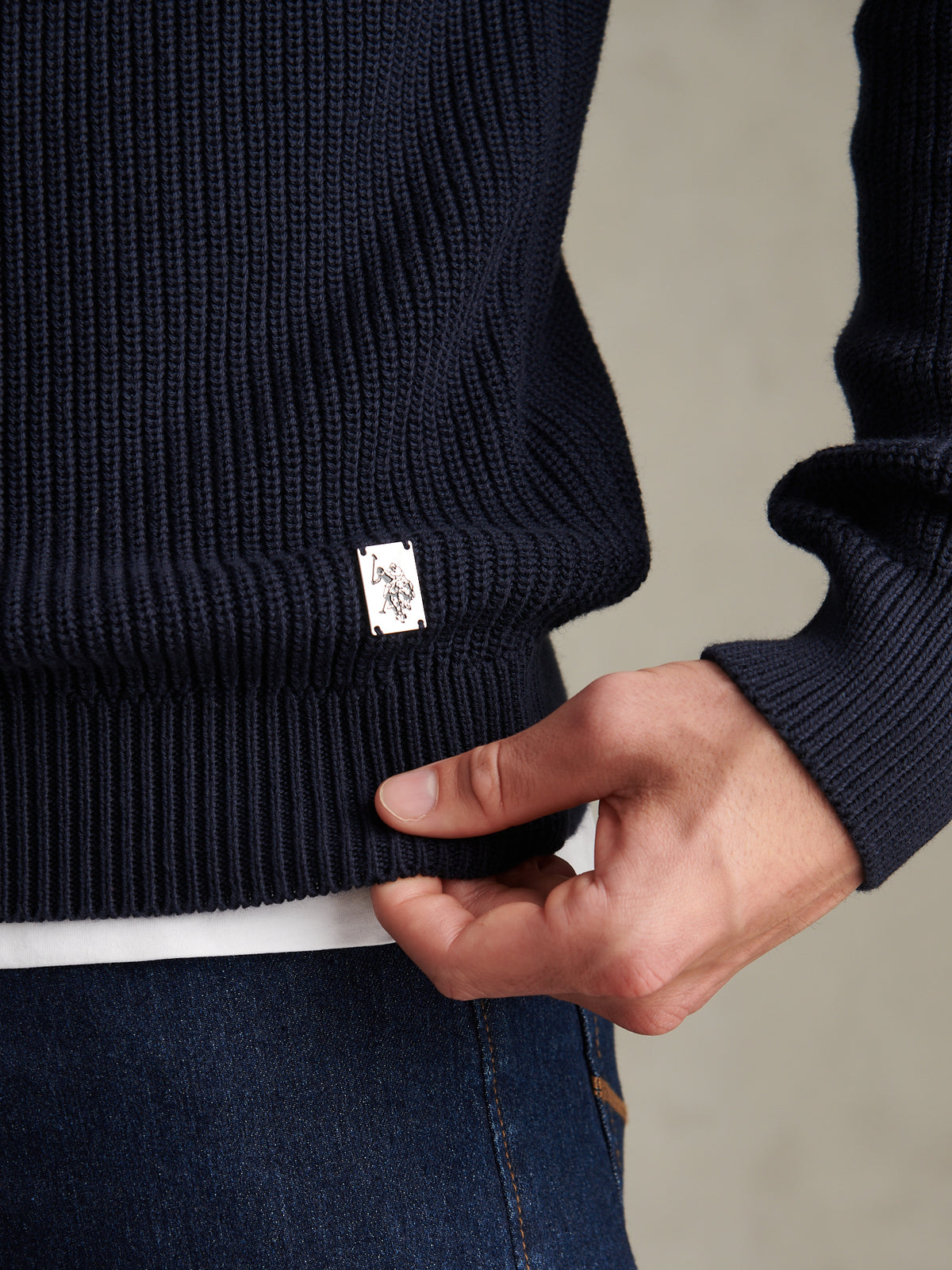 Mens Textured Raglan Crew Neck Jumper Dark Sapphire Navy