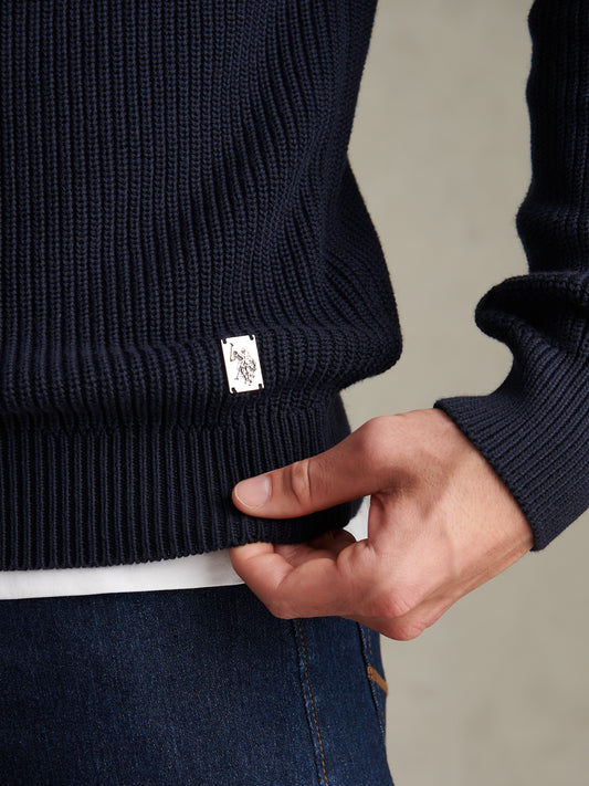 Mens Textured Raglan Crew Neck Jumper Dark Sapphire Navy