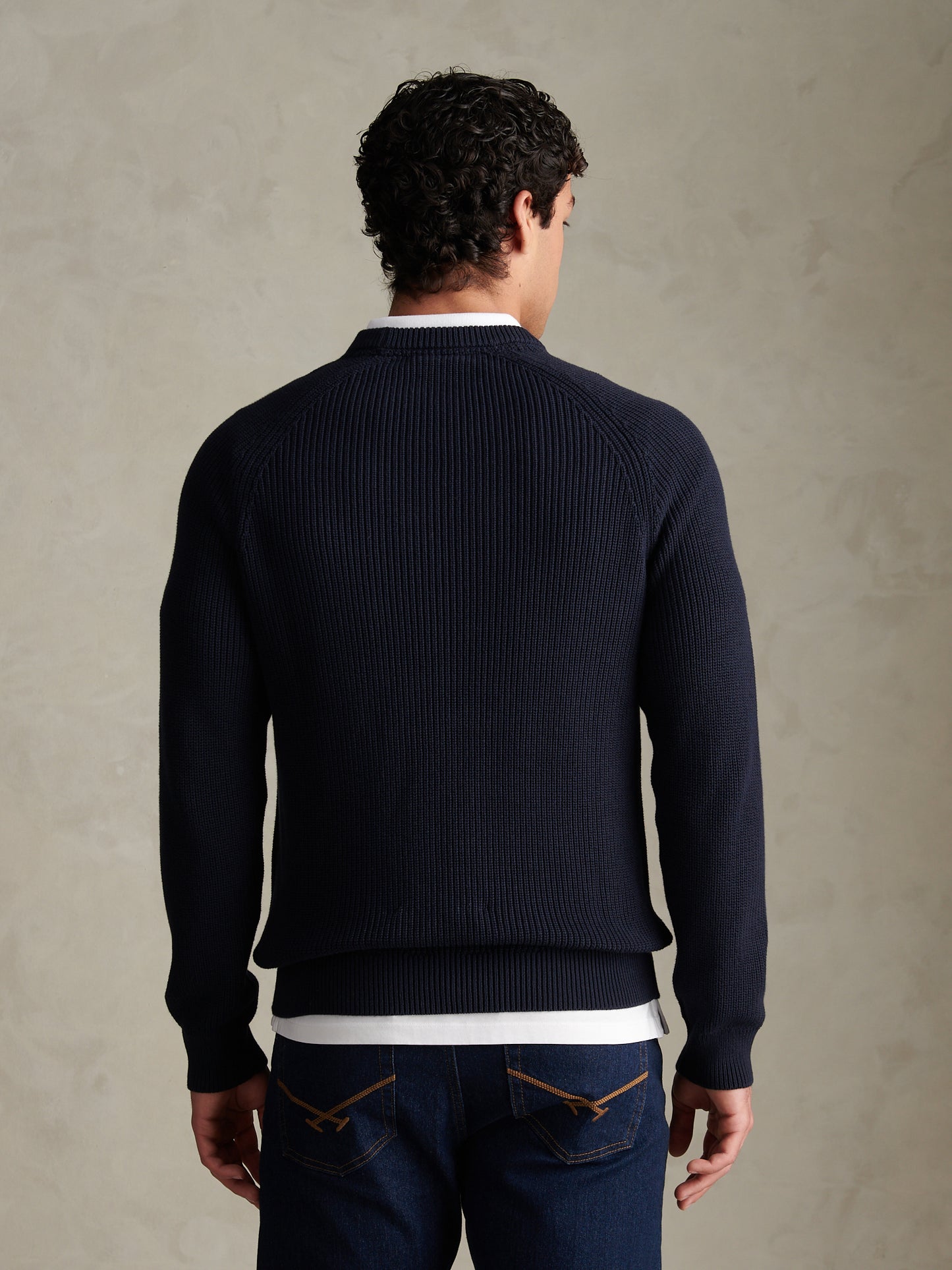 Mens Textured Raglan Crew Neck Jumper Dark Sapphire Navy