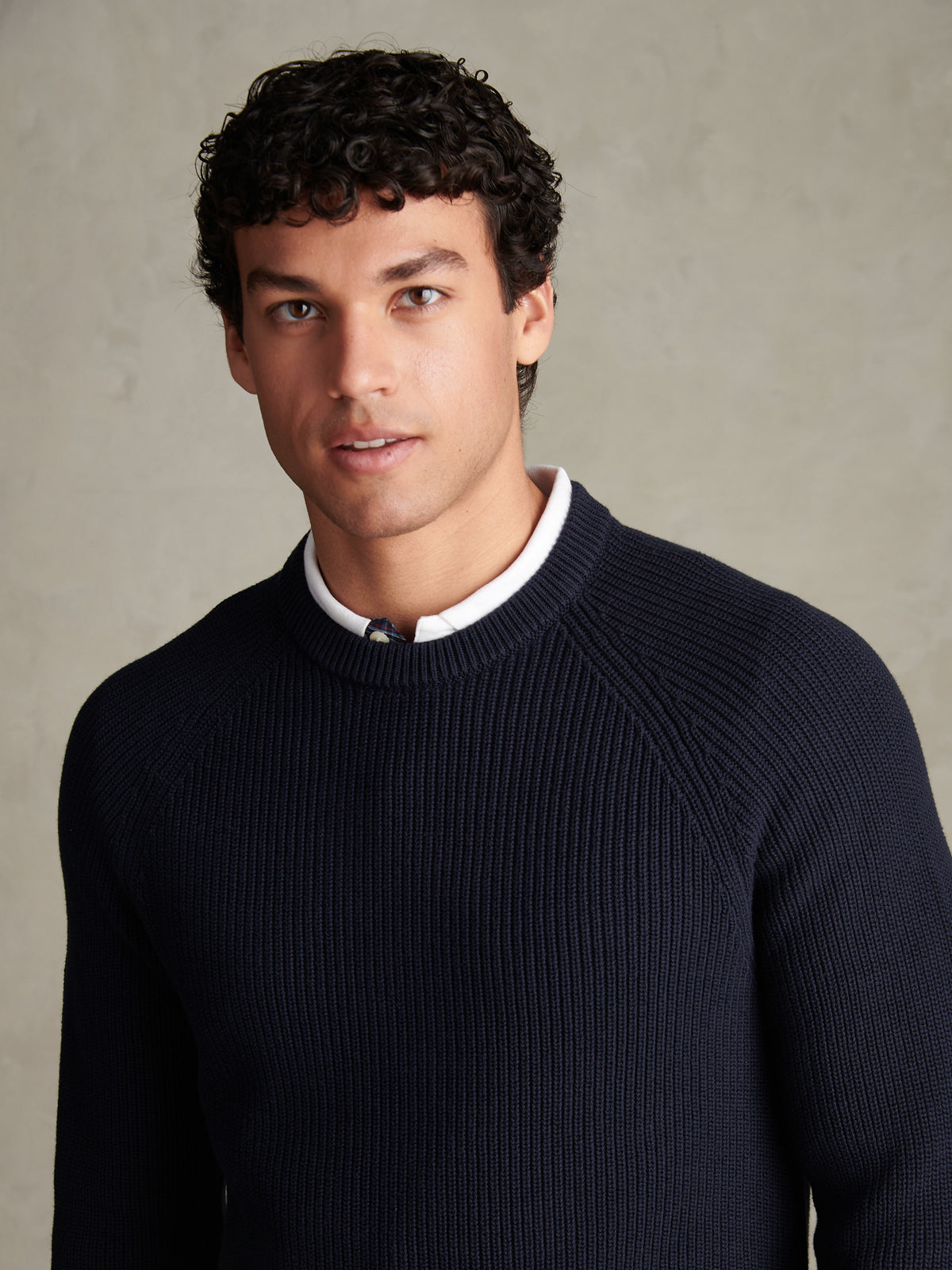 Mens Textured Raglan Crew Neck Jumper Dark Sapphire Navy