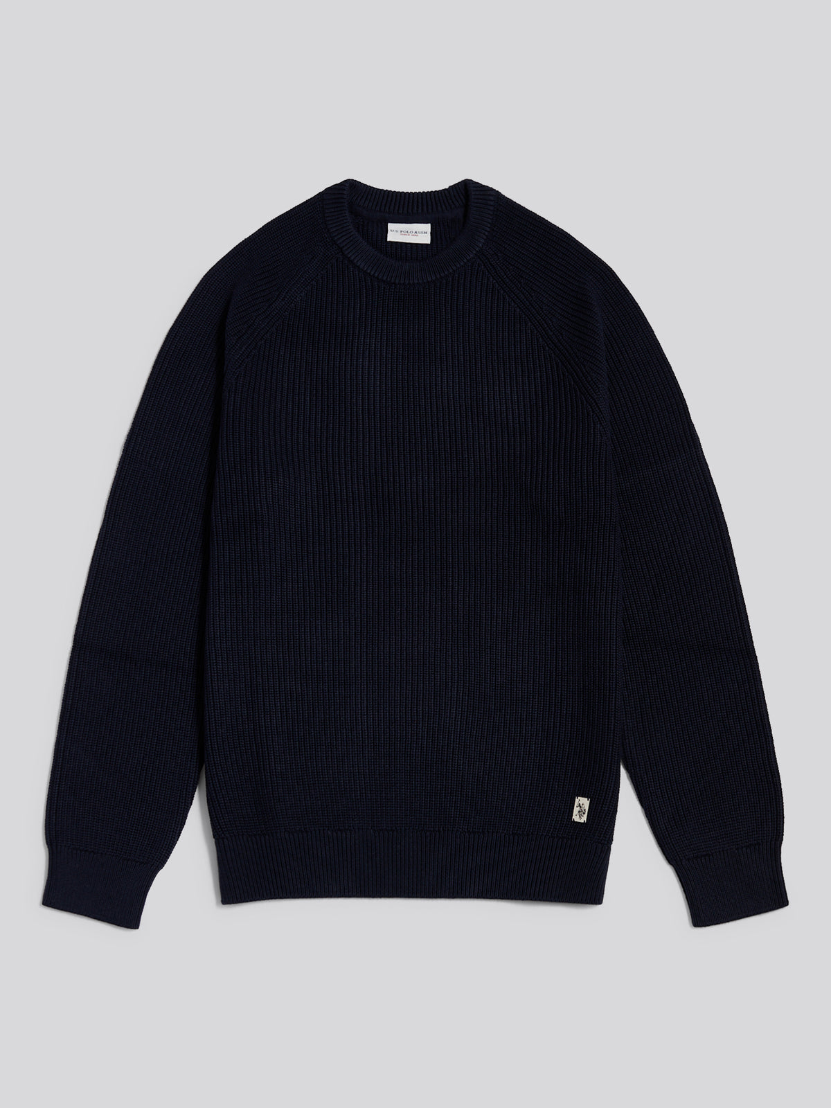 Mens Textured Raglan Crew Neck Jumper Dark Sapphire Navy
