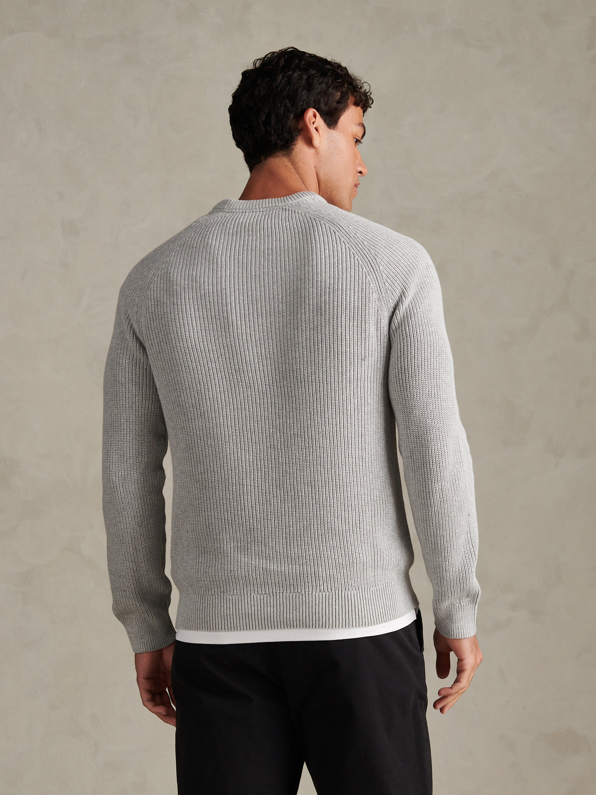 Mens Textured Raglan Crew Neck Jumper Mid Grey Marl