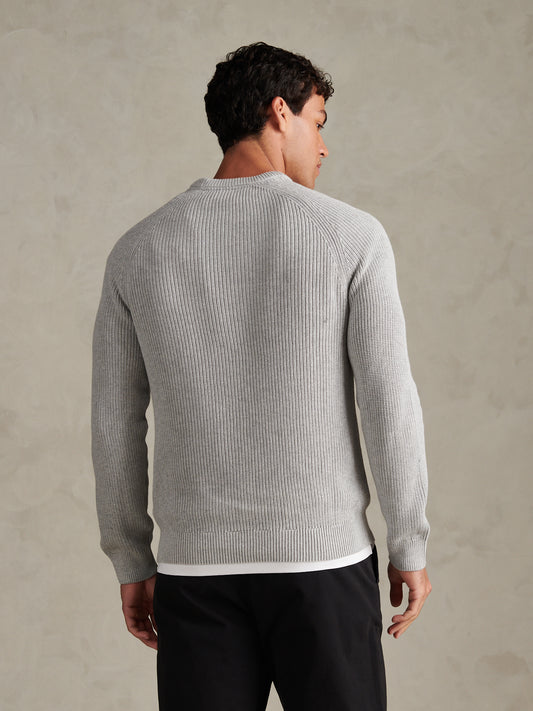 Mens Textured Raglan Crew Neck Jumper Mid Grey Marl