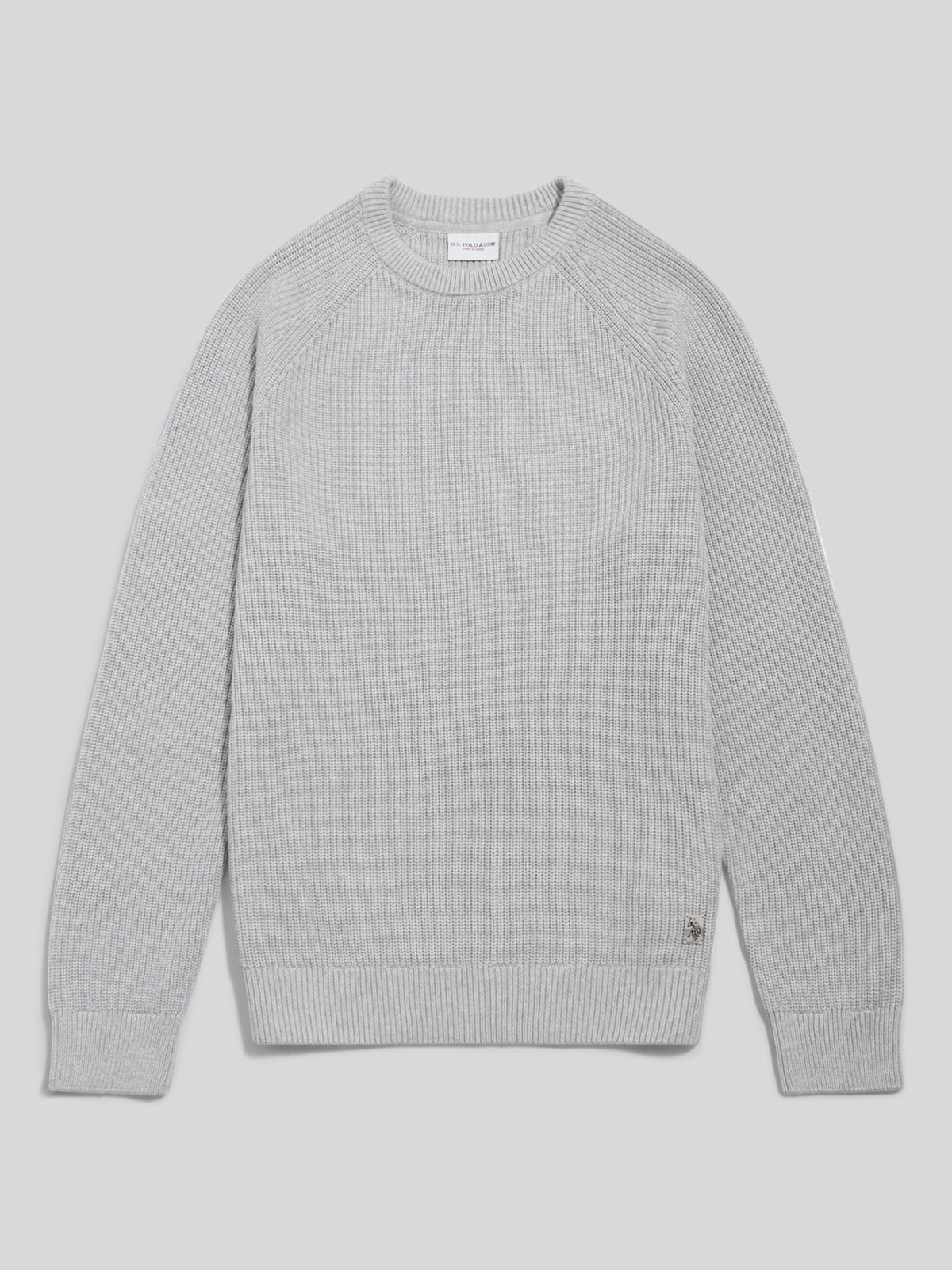 Mens Textured Raglan Crew Neck Jumper Mid Grey Marl