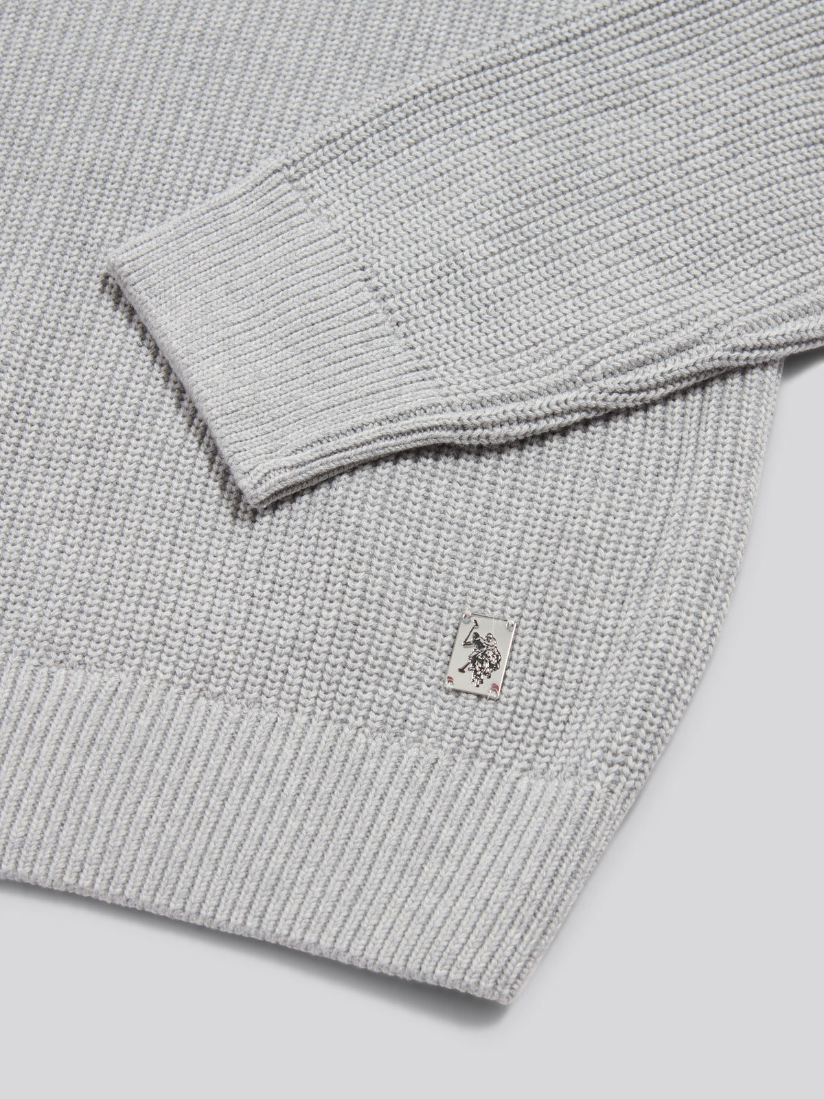 Mens Textured Raglan Crew Neck Jumper Mid Grey Marl