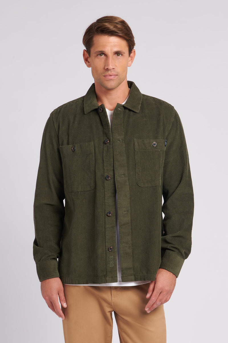 Mens Corduroy Overshirt in Forest Night