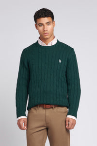 Mens Cable Knit Crew Neck Jumper in Ponderosa Pine