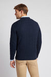 Mens Cable Knit Crew Neck Jumper in Navy Blazer / Haute Red