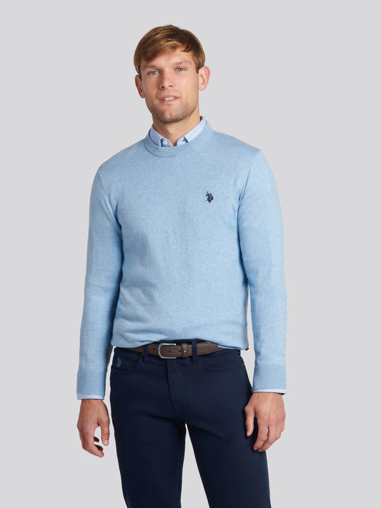 Mens Cotton Crewneck in Parisian Blue Marl