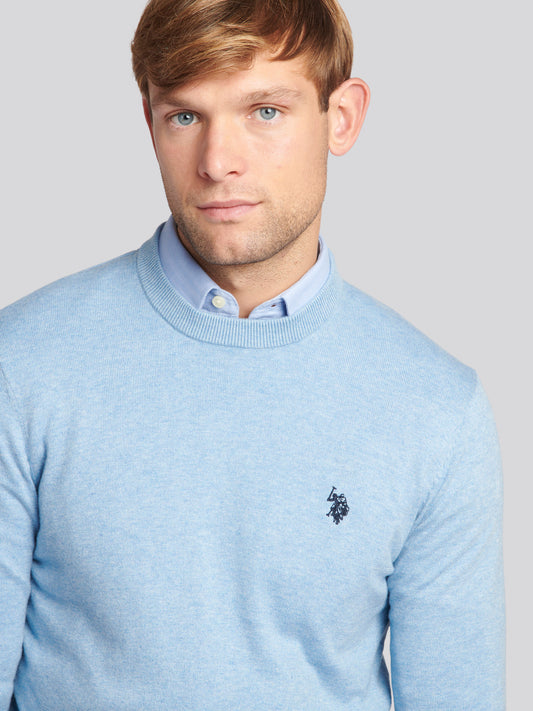 Mens Cotton Crewneck in Parisian Blue Marl