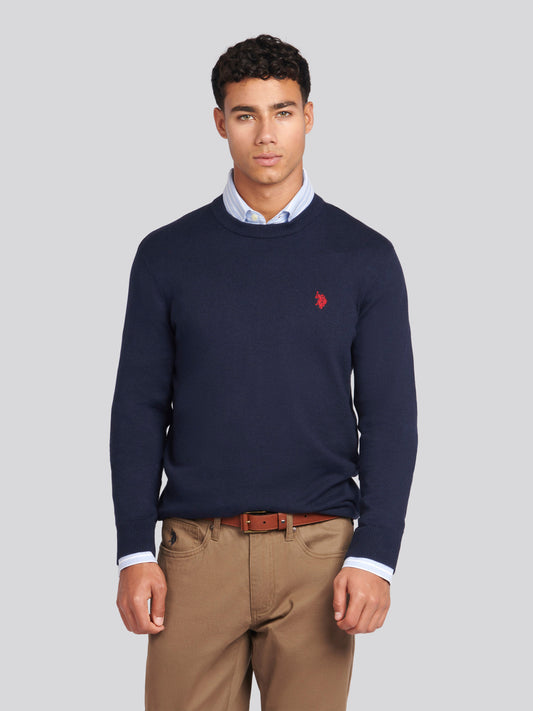 Mens Cotton Crewneck in Dark Sapphire Navy / Haute Red DHM