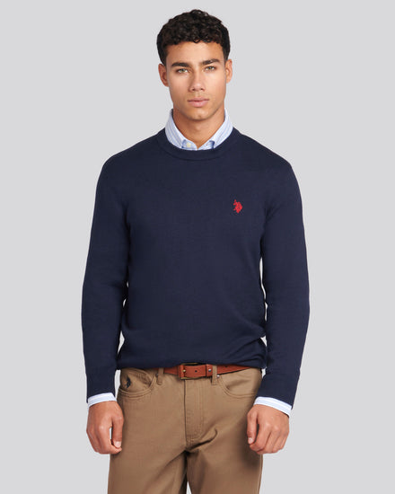 Mens Cotton Crewneck in Dark Sapphire Navy / Haute Red DHM