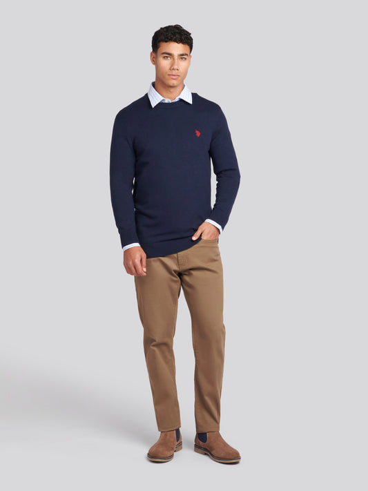 Mens Cotton Crewneck in Dark Sapphire Navy / Haute Red DHM