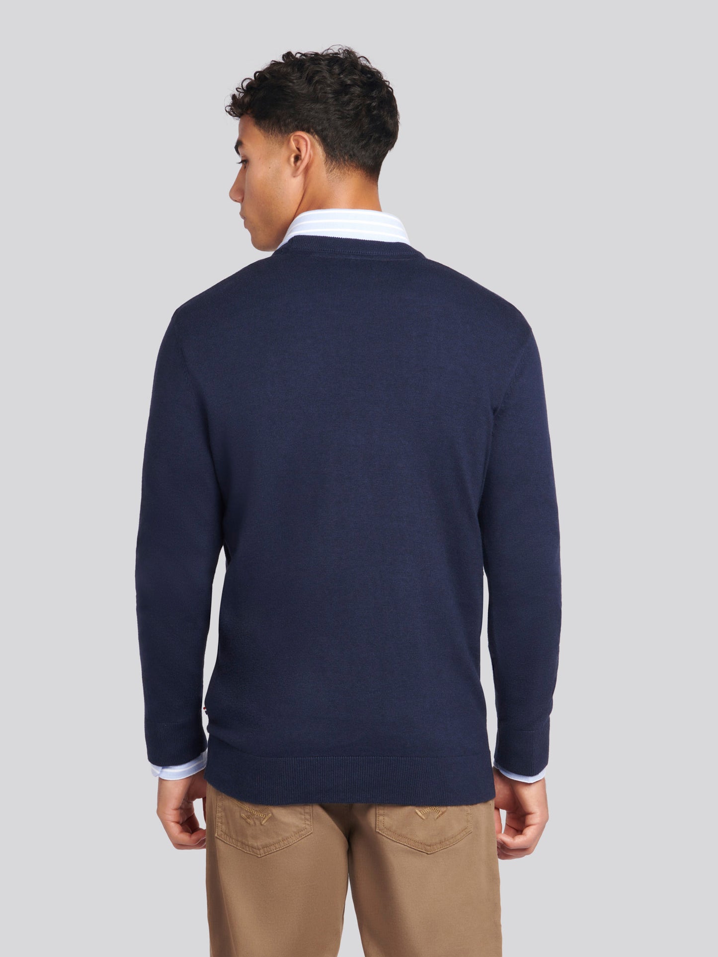 Mens Cotton Crewneck in Dark Sapphire Navy / Haute Red DHM