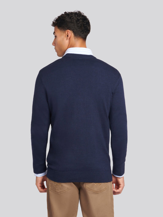 Mens Cotton Crewneck in Dark Sapphire Navy / Haute Red DHM