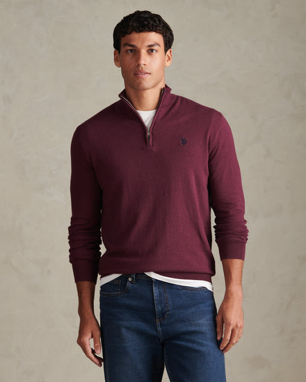 Mens Cotton Funnel Neck 1/4 Zip Knit Fig