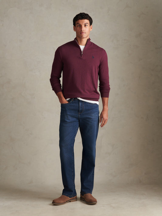 Mens Cotton Funnel Neck 1/4 Zip Knit Fig