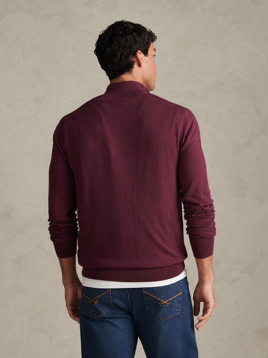 Mens Cotton Funnel Neck 1/4 Zip Knit Fig