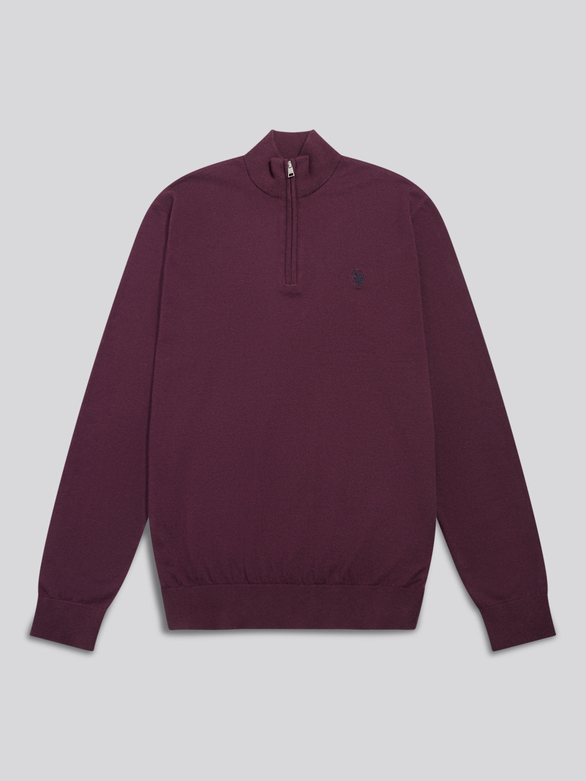 Mens Cotton Funnel Neck 1/4 Zip Knit Fig