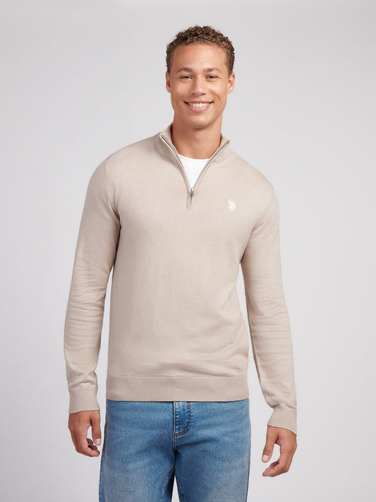 Mens Cotton Funnel Neck 1/4 Zip Knit in Atmosphere