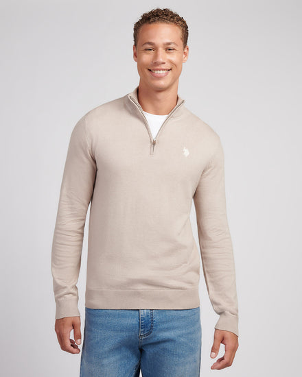 Mens Cotton Funnel Neck 1/4 Zip Knit in Atmosphere