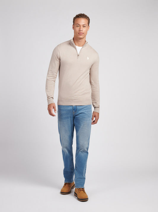 Mens Cotton Funnel Neck 1/4 Zip Knit in Atmosphere