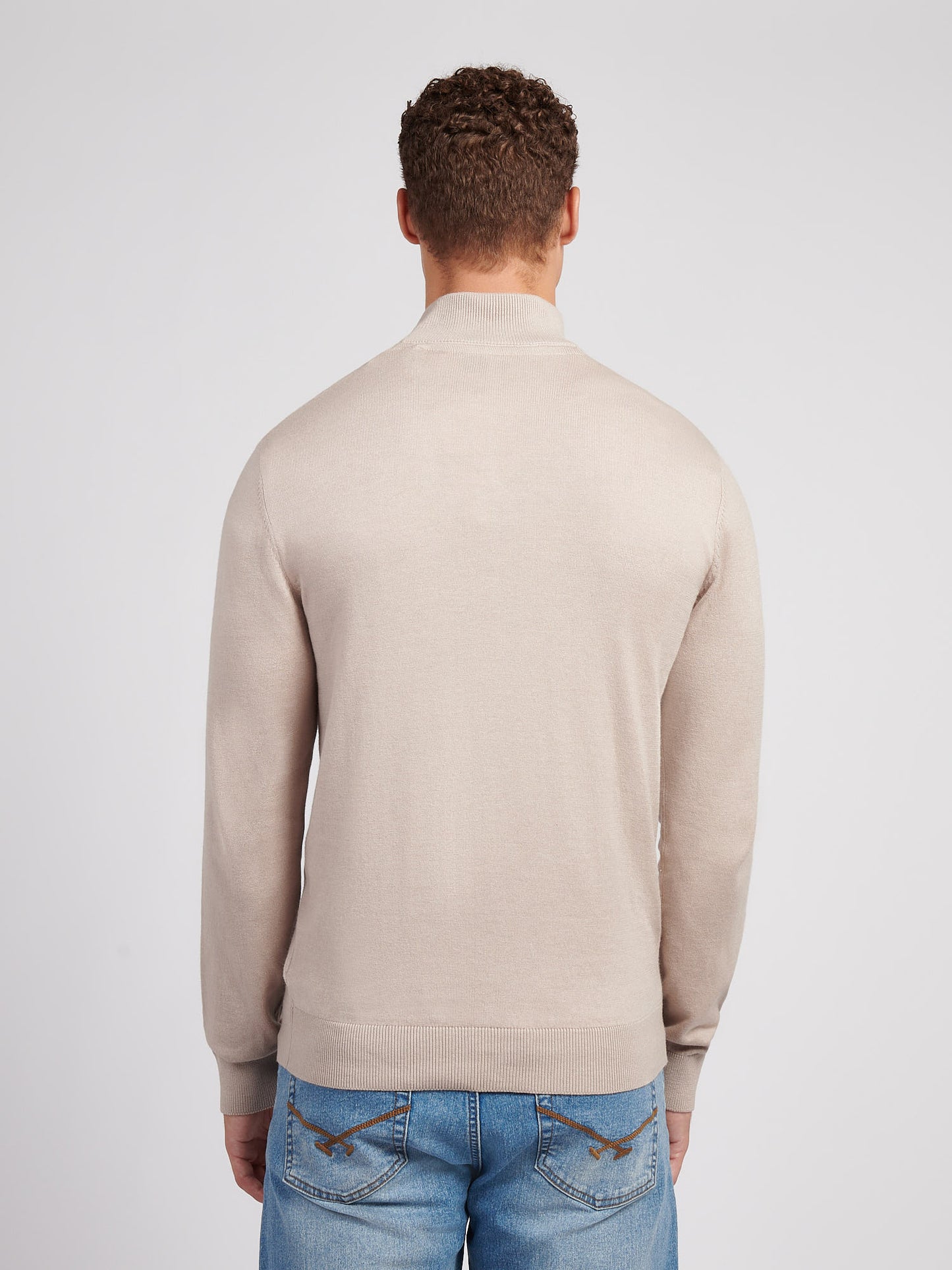 Mens Cotton Funnel Neck 1/4 Zip Knit in Atmosphere