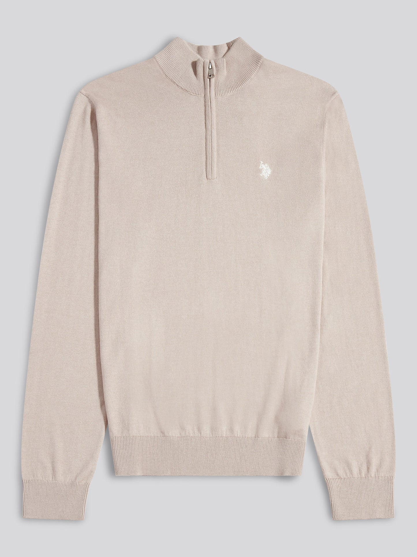 Mens Cotton Funnel Neck 1/4 Zip Knit in Atmosphere