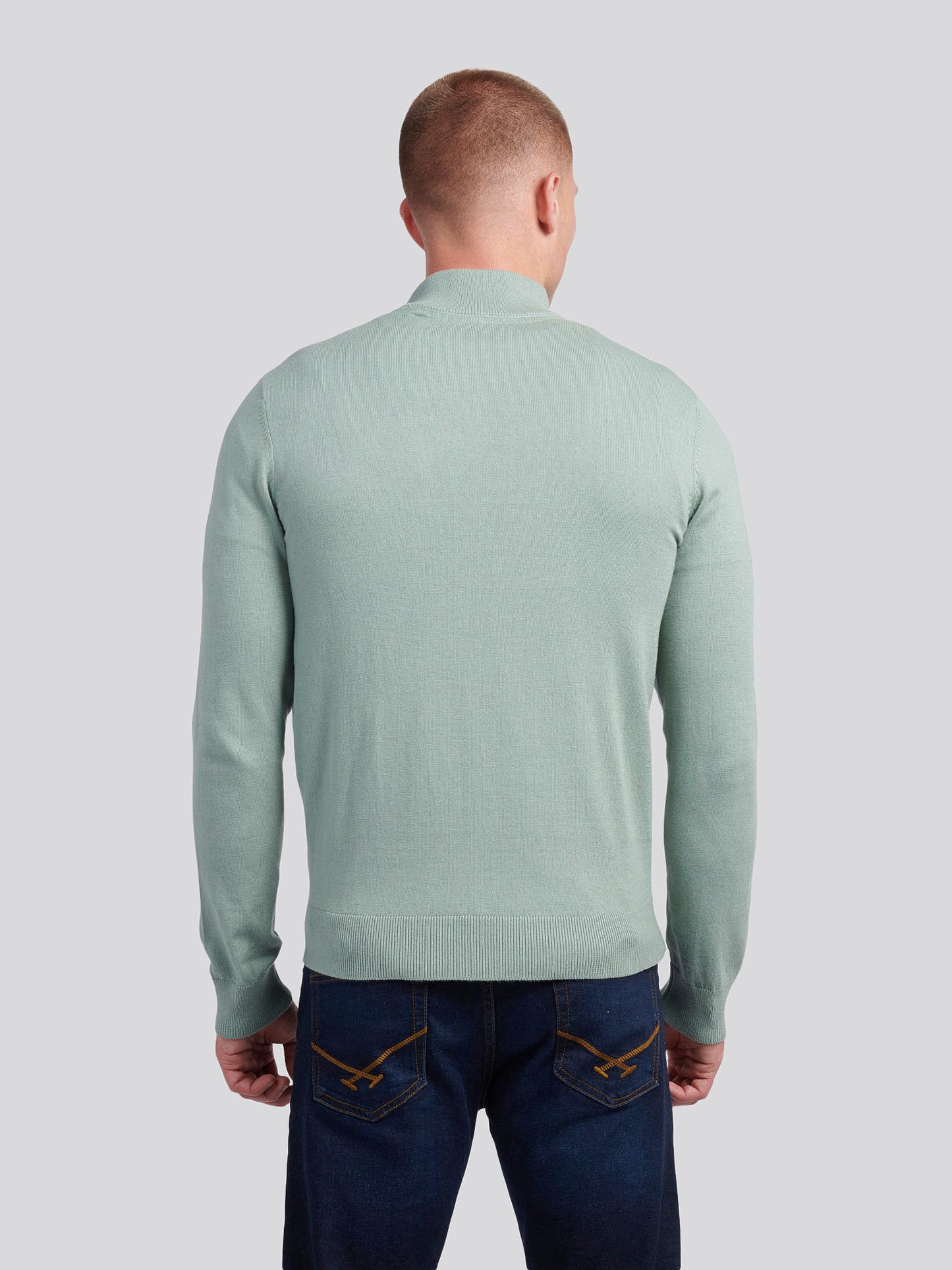 Mens Cotton Funnel Neck 1/4 Zip Knit in Chinois Green