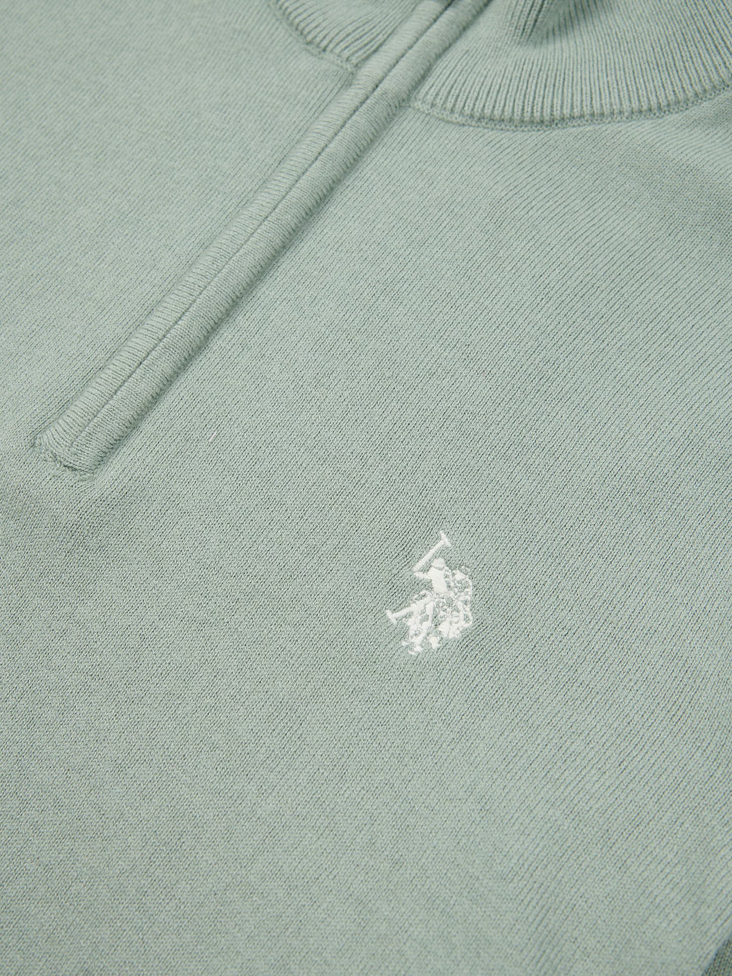 Mens Cotton Funnel Neck 1/4 Zip Knit in Chinois Green