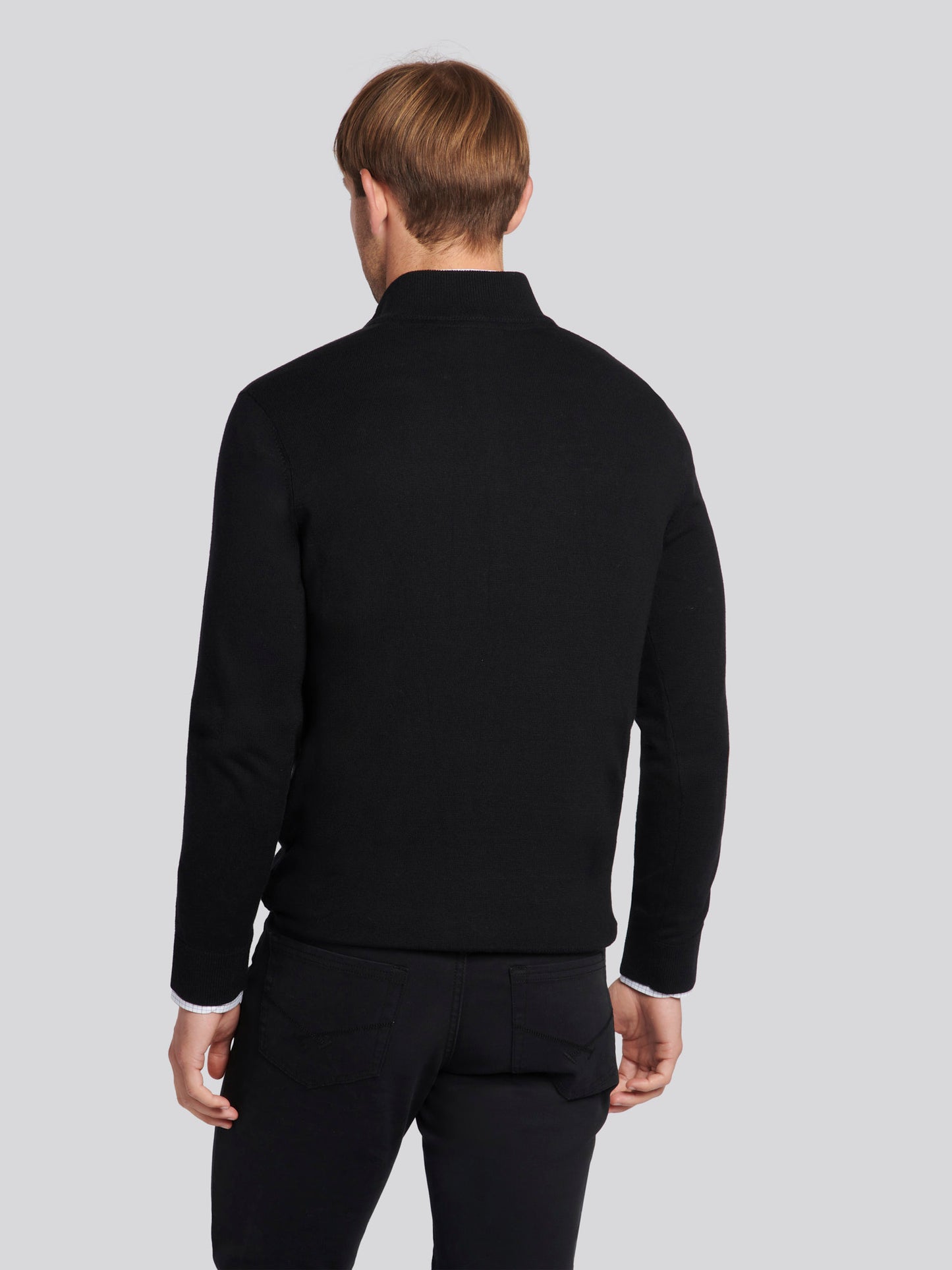 Mens Cotton Funnel Neck 1/4 Zip Knit in Black Bright White DHM