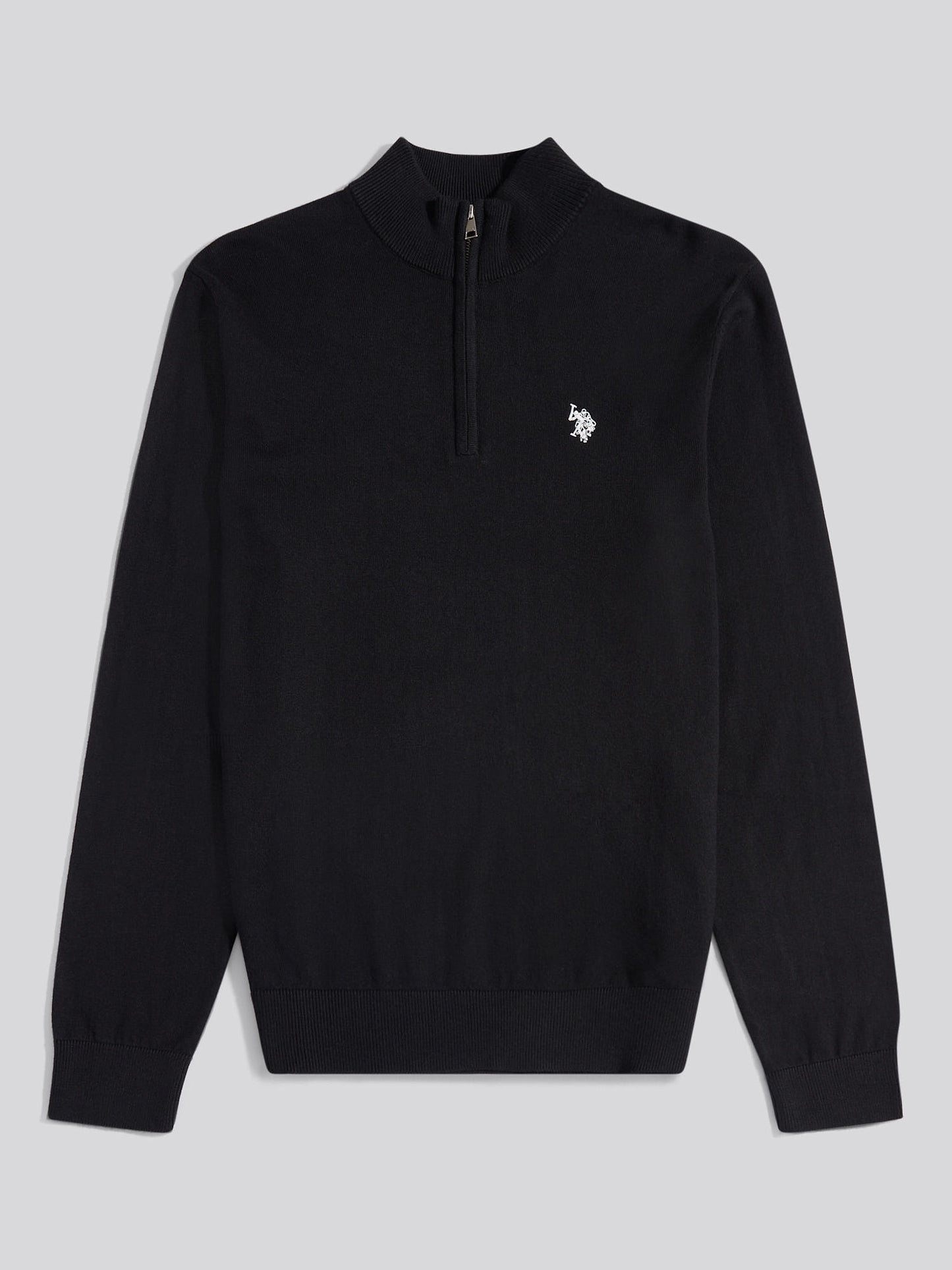 Mens Cotton Funnel Neck 1/4 Zip Knit in Black Bright White DHM