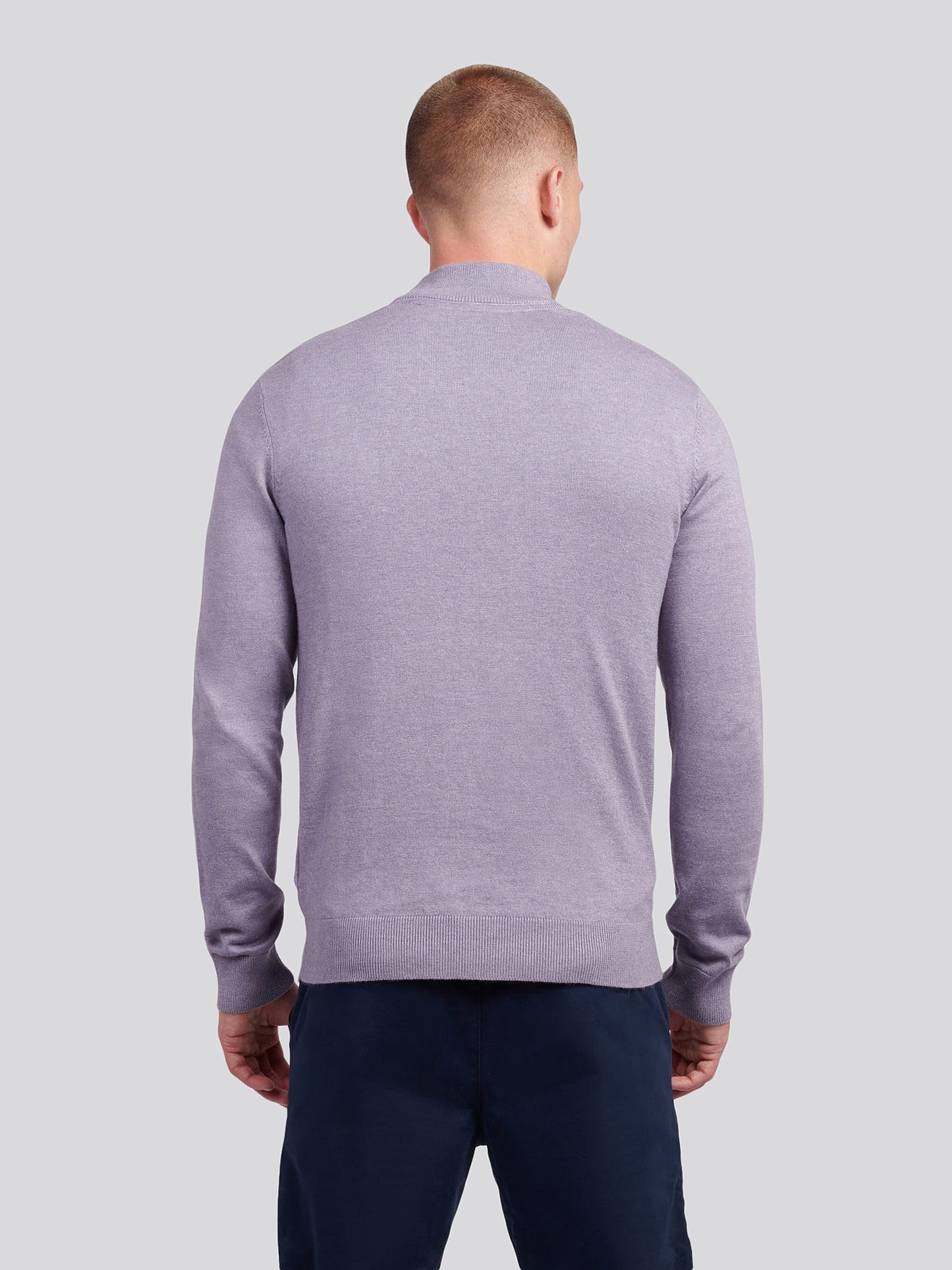 Mens Cotton Funnel Neck 1/4 Zip Knit in Dusk