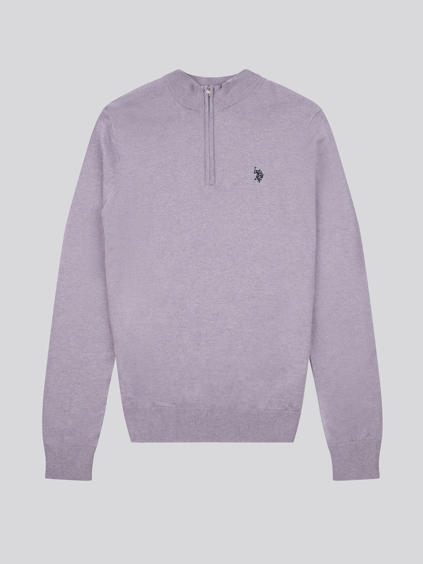 Mens Cotton Funnel Neck 1/4 Zip Knit in Dusk