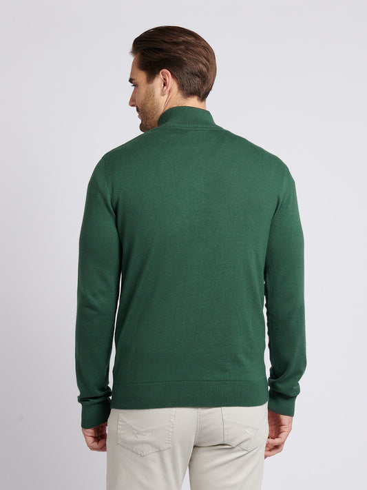 Mens Cotton Funnel Neck 1/4 Zip Knit in Pineneedle
