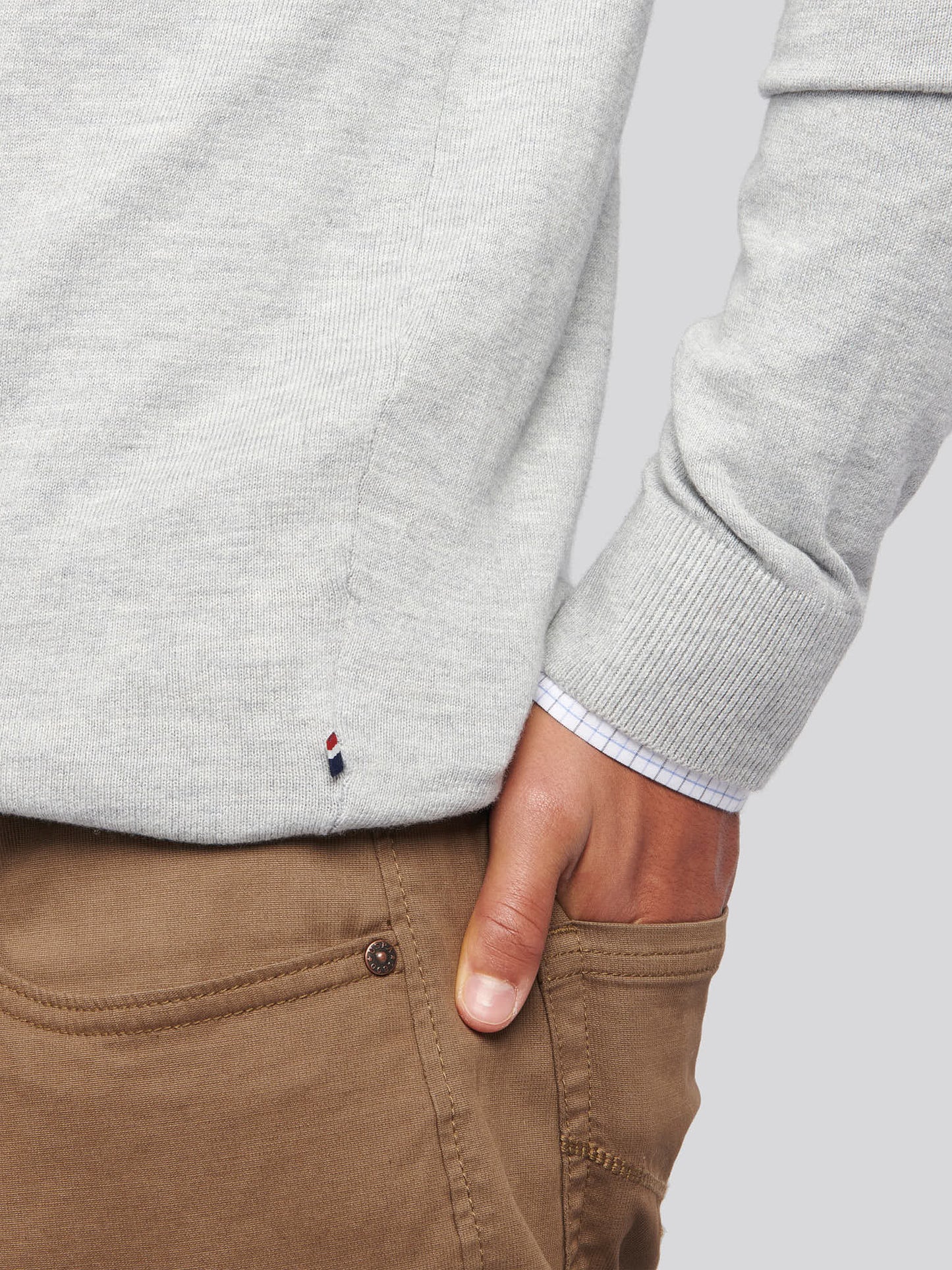 Mens Cotton Funnel Neck 1/4 Zip Knit in Mid Grey Marl