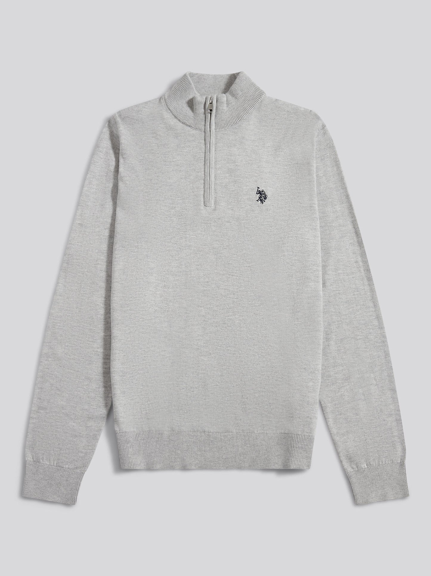 Mens Cotton Funnel Neck 1/4 Zip Knit in Mid Grey Marl