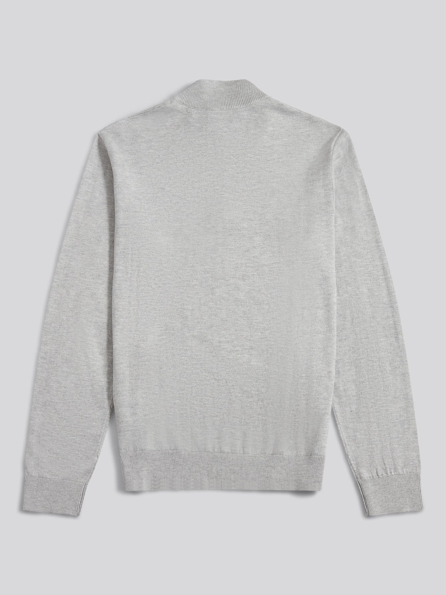 Mens Cotton Funnel Neck 1/4 Zip Knit in Mid Grey Marl