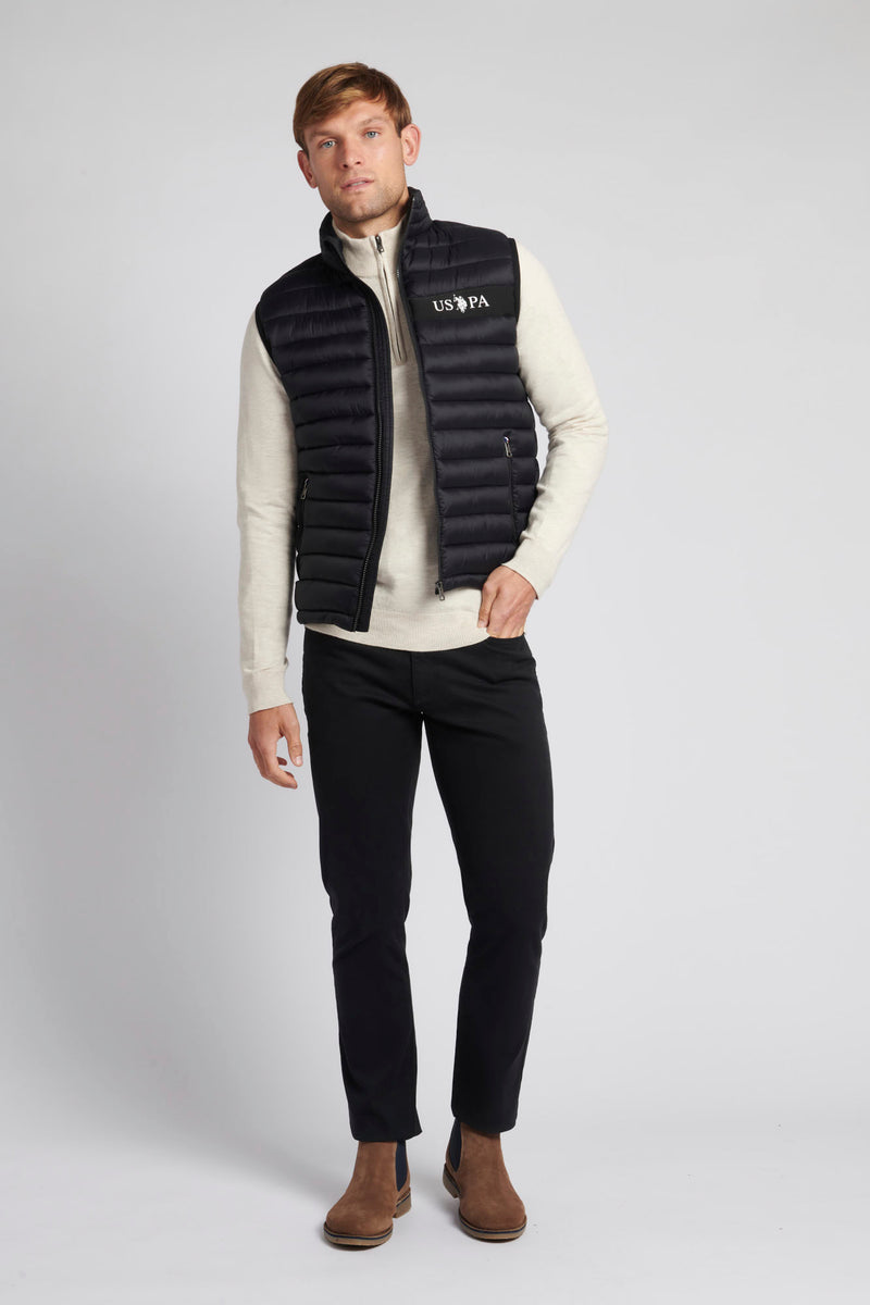 Mens Lightweight Quilted Tape Gilet in Black / Marshmallow