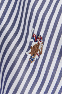 Mens Long Sleeve Poplin Bengal Stripe Shirt in Navy Blue
