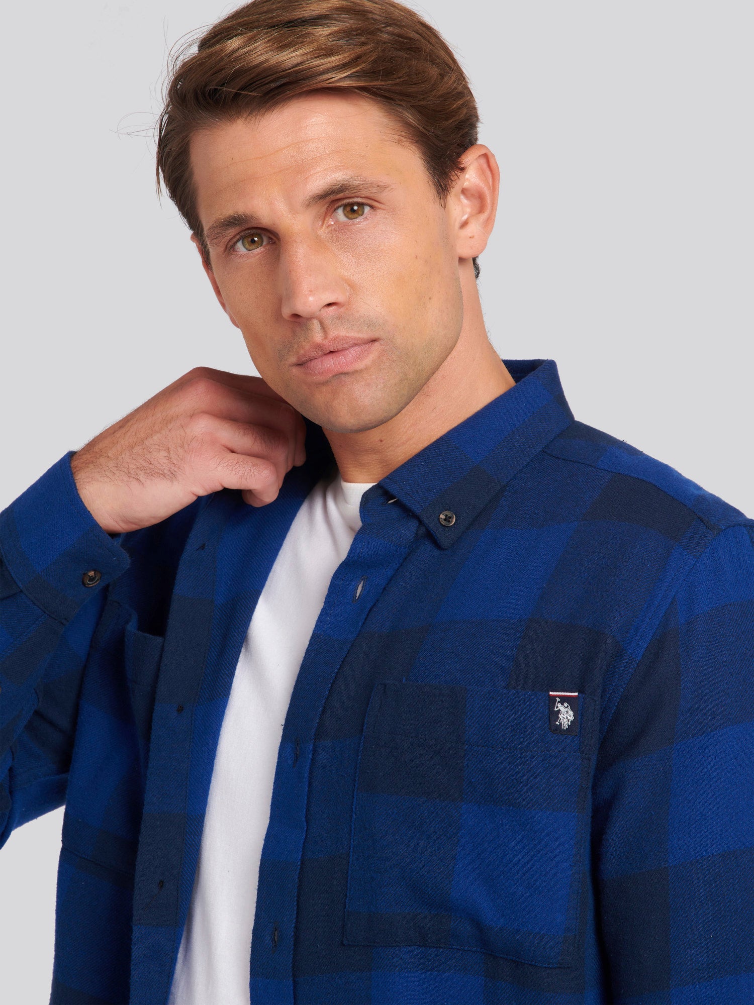 Mens Brushed Slub Buffalo Check Shirt in Navy Blue – U.S. Polo 