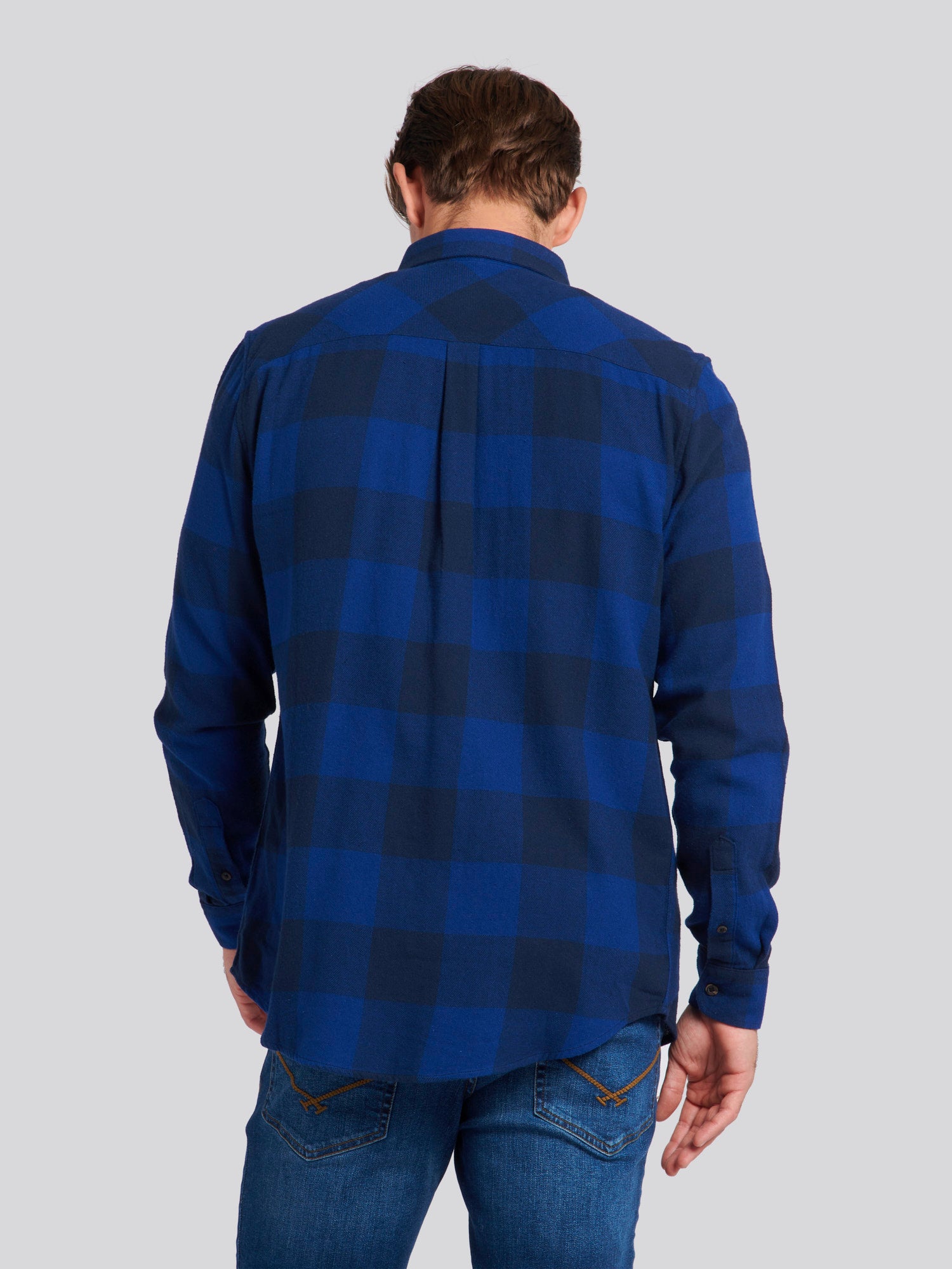 Mens Brushed Slub Buffalo Check Shirt in Navy Blue – U.S. Polo 