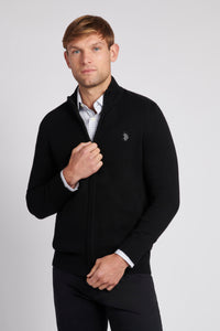 Mens Knitted Cardigan in Black Steeple Grey DHM